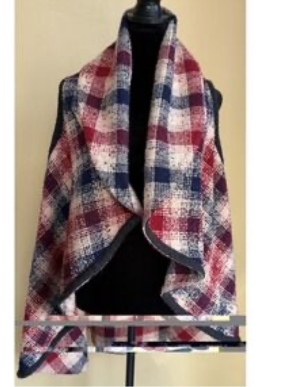 hazel Plaid Wrap Vest in Red, Navy & Cream